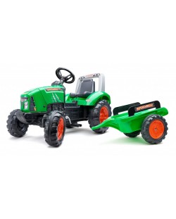 Детски трактор Falk -  Supercharger, с отварящ се капак, педали и ремарке, зелен