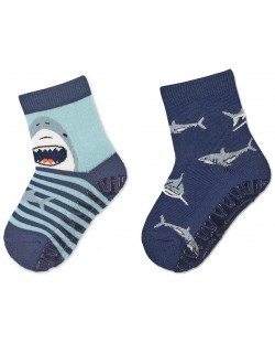 Детски чорапи със силиконова подметка Sterntaler - С акули, 19/20, 12-18 месеца, 2 чифта