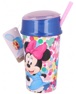Детска чаша с капак и сламка Stor - Minnie Mouse, 400 ml,