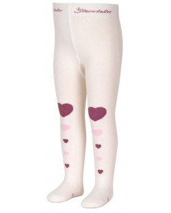 Детски памучен чорапогащник Sterntaler - Сърца, 92 cm, 2-3 години, екрю