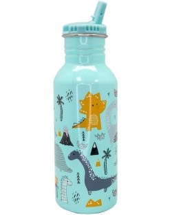Детска бутилка със сламка Nerthus - Динозаври, 500 ml