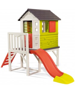 Детска къща за градината Smoby - С веранда и пързалка