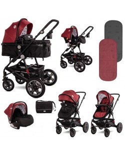 Детска комбинирана количка 3в1 Lorelli - Lora Set, червена