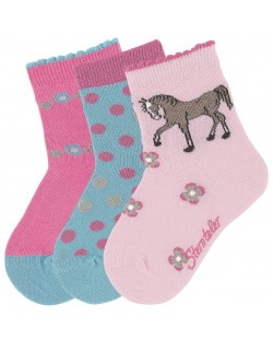 Детски чорапи за момиче Sterntaler - С пони, 27/30 размер, 5-6 години, 3 чифта
