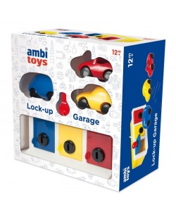 Детски комплект за игра Ambi Toys - Гараж с ключалки и три колички