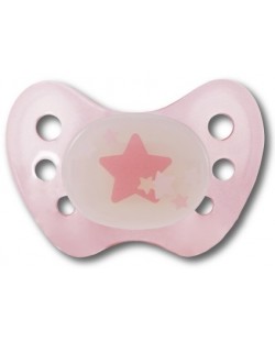 Силиконова светеща залъгалка Dentistar - Розова звезда, размер 1