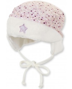Детска шапка ушанка Sterntaler - 45 cm, 6-9 месеца, бяла с розово