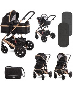 Детска комбинирана количка 3в1 Lorelli - Lora Set, Luxе Black