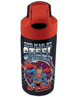 Детска бутилка от неръждаема стомана Graffiti Superman - черна, със сламка, 500 ml