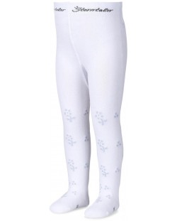 Детски чорапогащник Sterntaler - На сребърни цветенца, 74 cm, 6-9 месеца, бял