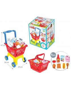Детска играчка Mochtoys - Количка за пазаруване с кошница