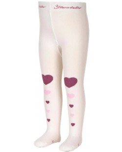 Детски чорапогащник Sterntaler - На сърца, 122/128 cm, 5-6 години, екрю