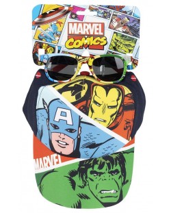Детски комплект Cerda - Шапка и слънчеви очила, Avengers