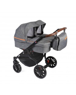 Детска количка за близнаци Dorjan Quick Twin 2в1, светло сива