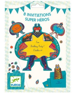 Комплект покани за парти Djeco - Superheros, 8 броя