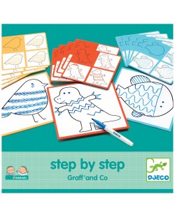Комплект за рисуване Djeco - Нарисувай стъпка по стъпка животни Graff & Co