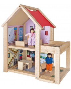 Дървена къща за кукли Eichhorn - С включени кукли