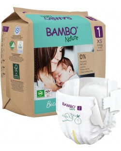 Еко пелени за еднократна употреба Bambo Nature - 22 броя, размер 1, XS, хартиена опаковка
