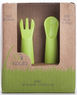 Eко прибори за хранене eKoala - Вилица и нож, зелени