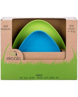 Еко комплект за хранене eKoala - 2 чинии, синьо и зелено