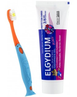 Elgydium Kids Комплект - Паста за зъби, горски плодове, 50 ml + Детска четка за зъби, Soft