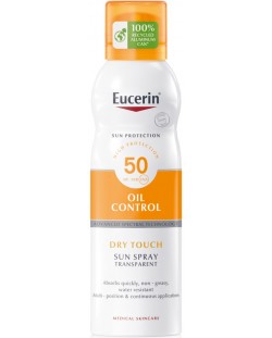 Eucerin Sun Прозрачен охлаждащ слънцезащитен спрей за тяло, SPF 50, 200 ml