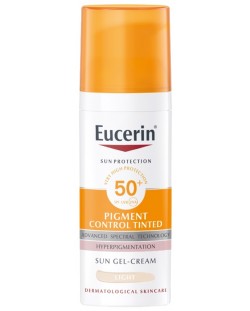 Eucerin Sun Оцветен слънцезащитен гел-крем за лице Pigment Control, SPF 50+, Светъл, 50 ml