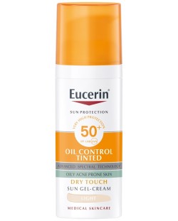 Eucerin Sun Оцветен слънцезащитен гел-крем за лице Oil Control, SPF 50+, Светъл, 50 ml