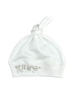 For Babies Бебешка шапка с възел - Give me a hug - синя размер 0-3 месеца