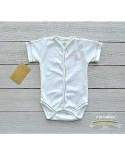 For Babies Боди с предно закопчаване къс ръкав - Розово мишле размер 1-3 месеца