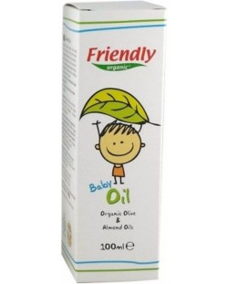 Бебешко олио Friendly Organic - С органично масло от малина и бадем, 100 ml