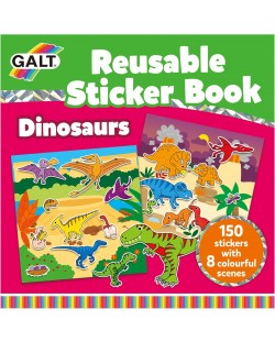 Книжка със стикери Galt - Динозаври, 150 стикера за многократна употреба