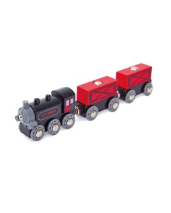 Игрален комплект Hape - Товарен влак с парен локомотив