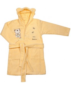 Детски халат с качулка EKO - Bee and Bear, жълт, 116 x 122 cm