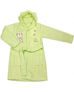 Детски халат с качулка EKO - Bee and Bear, зелен, 116 х 122 cm