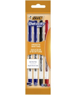 Химикалка BIC - с гелово мастило, 3 цвята, 4 броя