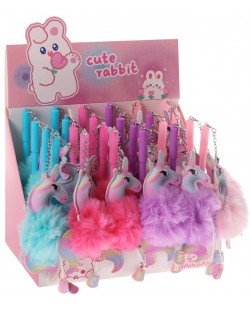 Химикалка с играчка Cute Rabbit - Еднорог, с плюшен помпон, асортимент