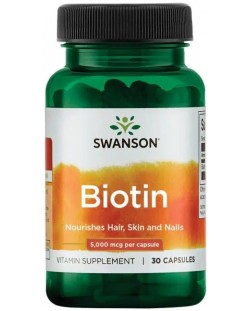 Biotin, 5000 mcg, 30 капсули, Swanson
