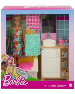 Игрален комплект Mattel Barbie - Кукла с тематична стая, Баня