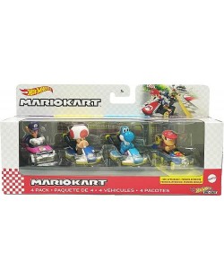 Игрален комплект Mattel Hot Wheels - Супер Марио с кола, 4 броя