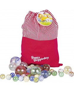 Игрален комплект Goki - Торбичка със стъклени топчета Peggy Diggledey, 50 броя