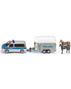 Метална играчка Siku Super - Полицейски миниван с ремарке за коне, 1:55