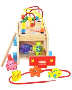 Игрален комплект Acool Toy - Автобус с морски животни, лабиринт, сортер, игра за нанизване