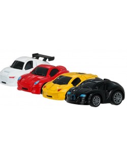 Игрален комплект GT - Инерционни колички - бяла, червена, жълта и черна