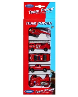 Игрален комплект Welly Team Power - Пожарна, 5 части