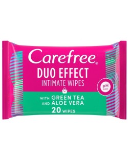 Интимни кърпички Carefree - С алое и зелен чай, 20 броя
