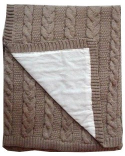Бебешко плетено одеяло с памучна подплата EKO - Кафяво
