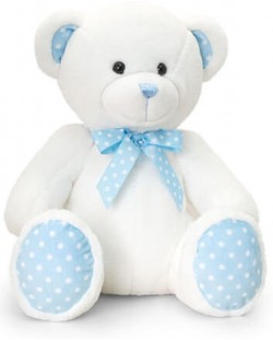 Плюшена бебешка играчка Keel Toys - Мече, синьо и бяло, 25 cm