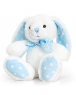 Плюшена бебешка играчка Keel Toys - Зайче, синьо и бяло, 25 cm