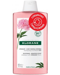 Klorane Peony Успокояващ шампоан, 400 ml (Лимитирано)